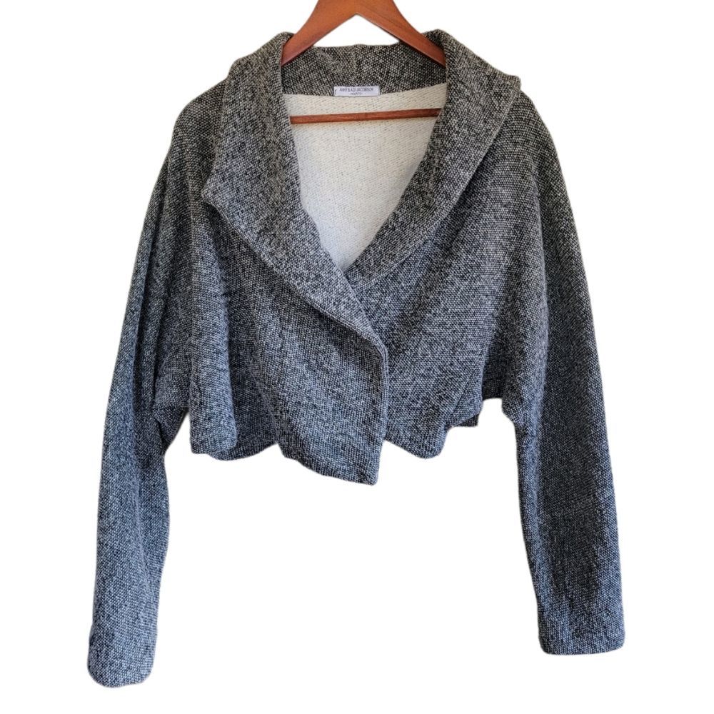 Anny & Adi Jacobson Tweed Open Front Jacket Gray Large Preppy Classic